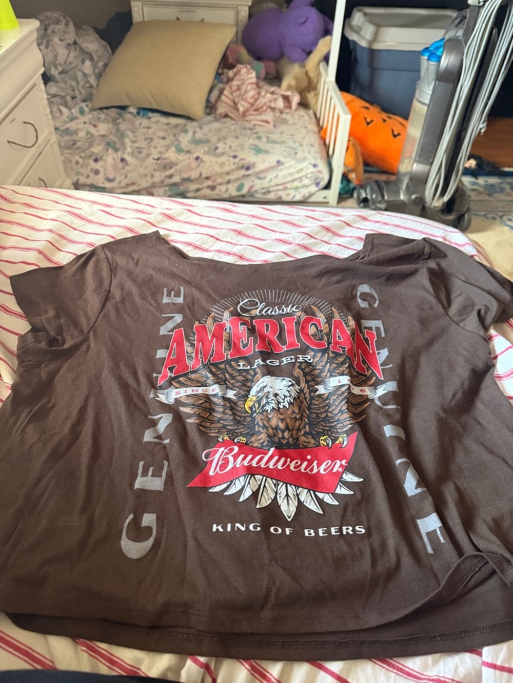 Hybrid Apparel Brown Tee with Red and White Budweiser Print - Picture 5 of 5
